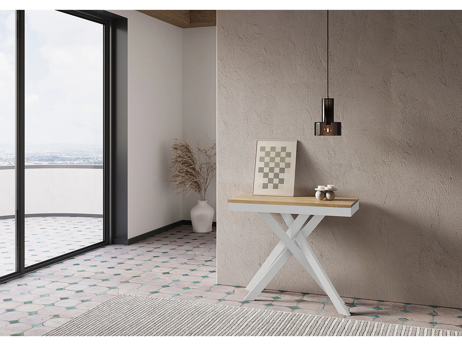 Uitschuifbare sidetable 90x40/300 cm Krack Evolution natuur eiken met wit frame