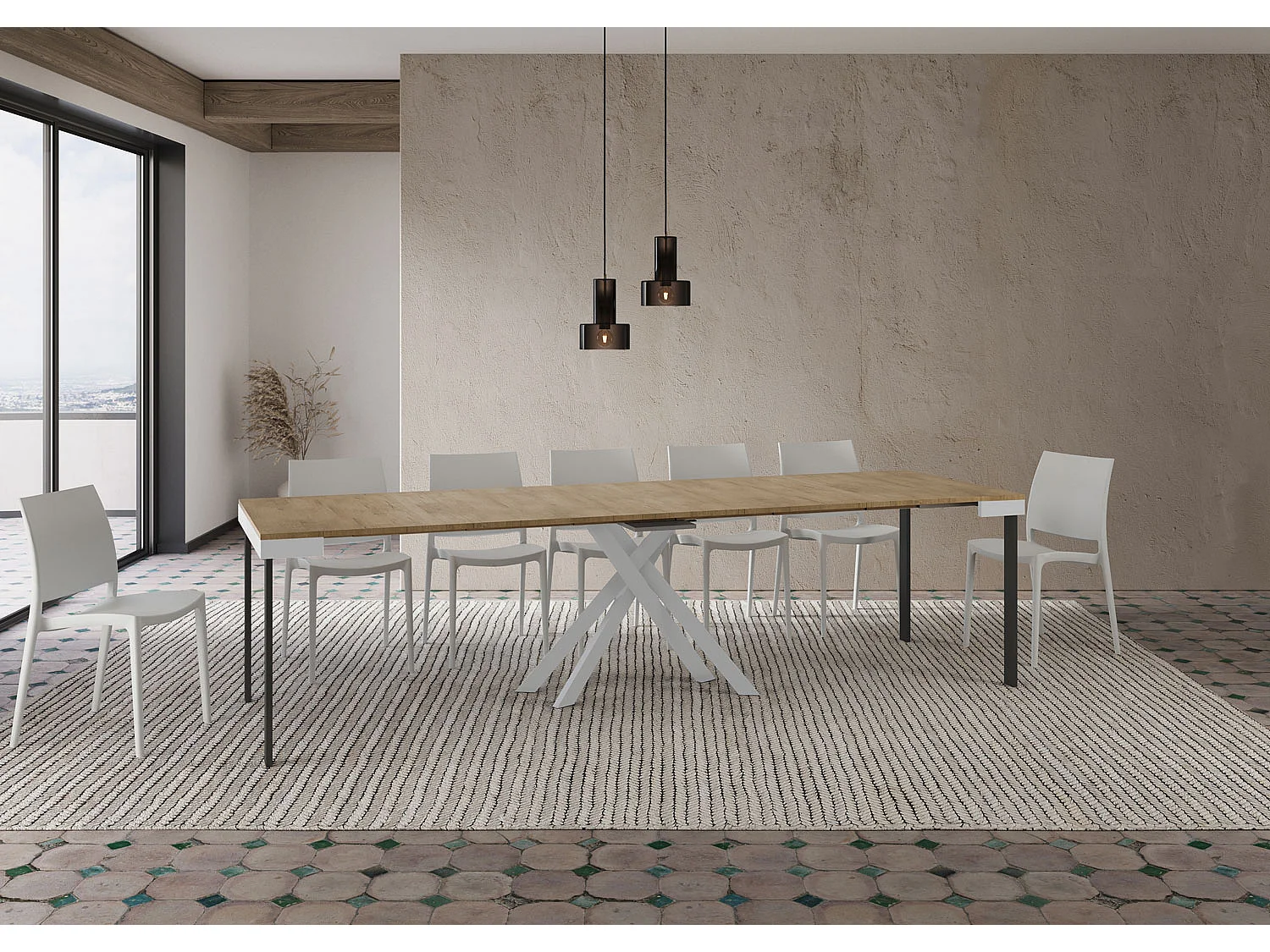 Uitschuifbare sidetable 90x40/300 cm Krack Evolution natuur eiken met wit frame