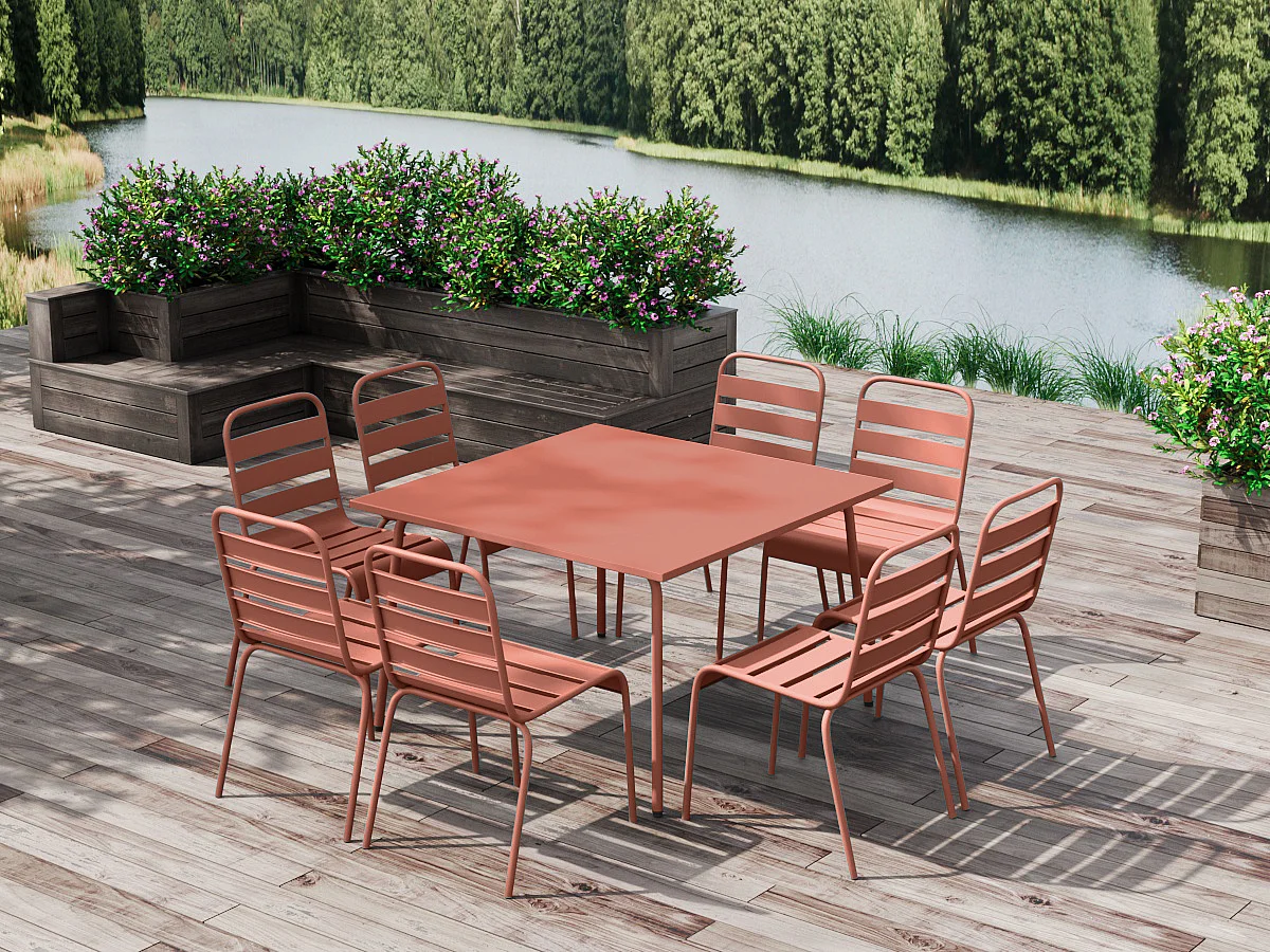 Table de jardin carrée L.120 cm en métal - Terracotta - MIRMANDE de MYLIA