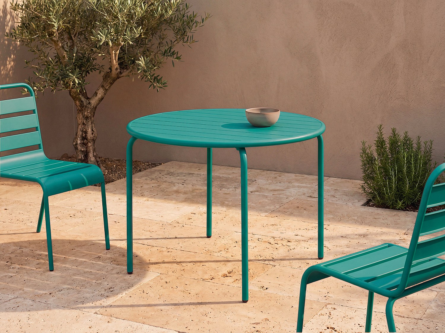 Gartentisch rund - D. 110 cm - Metall - Blau - MIRMANDE von MYLIA