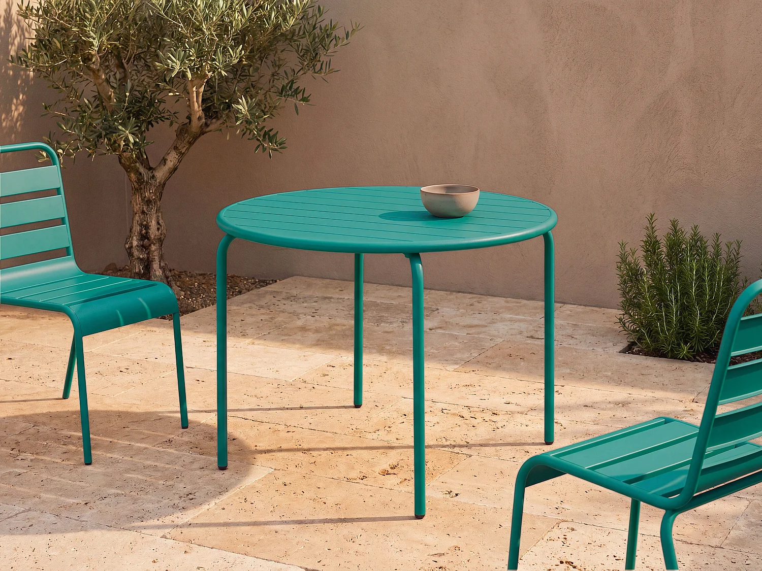 Ronde tuintafel D110 cm van metaal - Blauwgroen - MIRMANDE van MYLIA