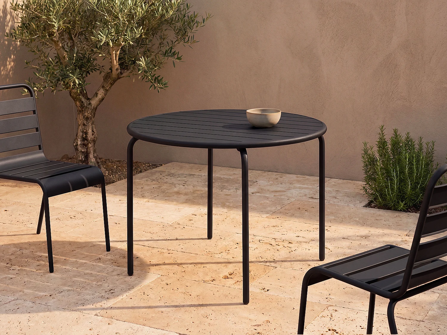 Gartentisch rund - D. 110 cm - Metall - Schwarz - MIRMANDE von MYLIA