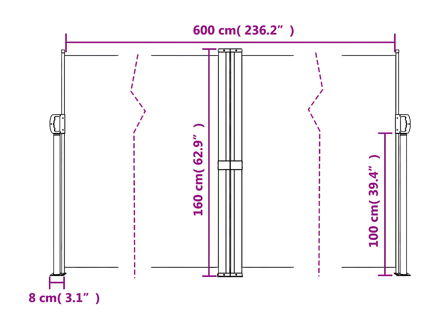 Auvent latéral rétractable taupe 160x600 cm