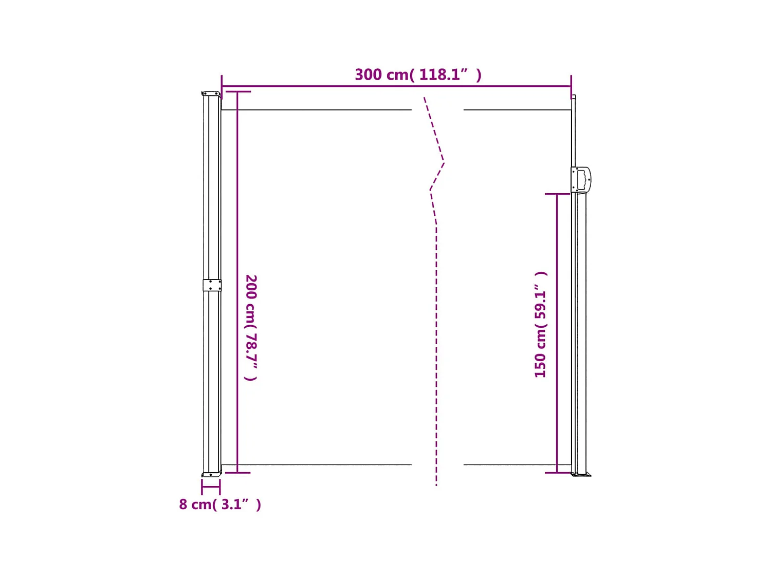 Toldo lateral retrátil 200x300 cm preto