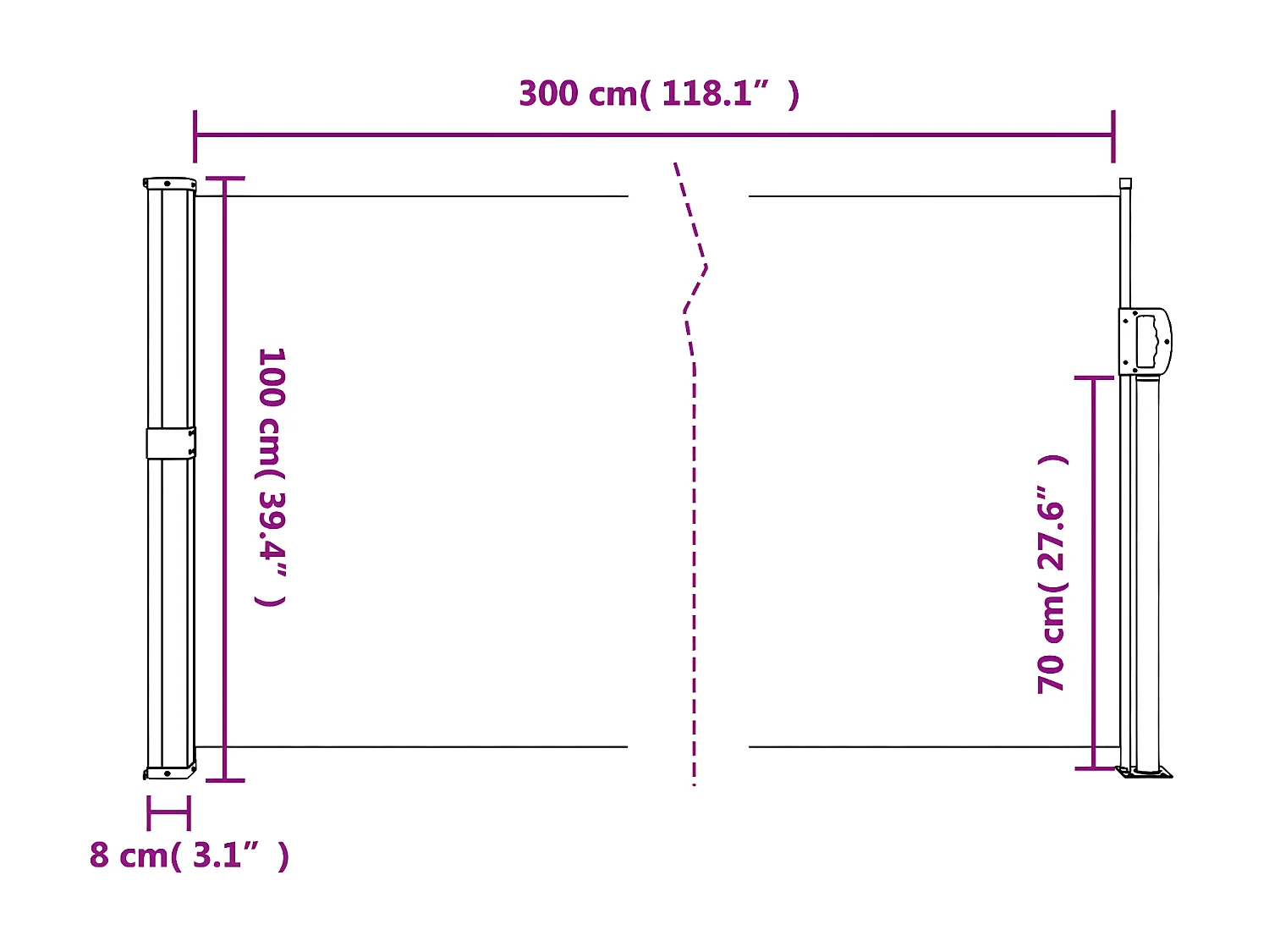 Auvent latéral rétractable vert foncé 100x300 cm