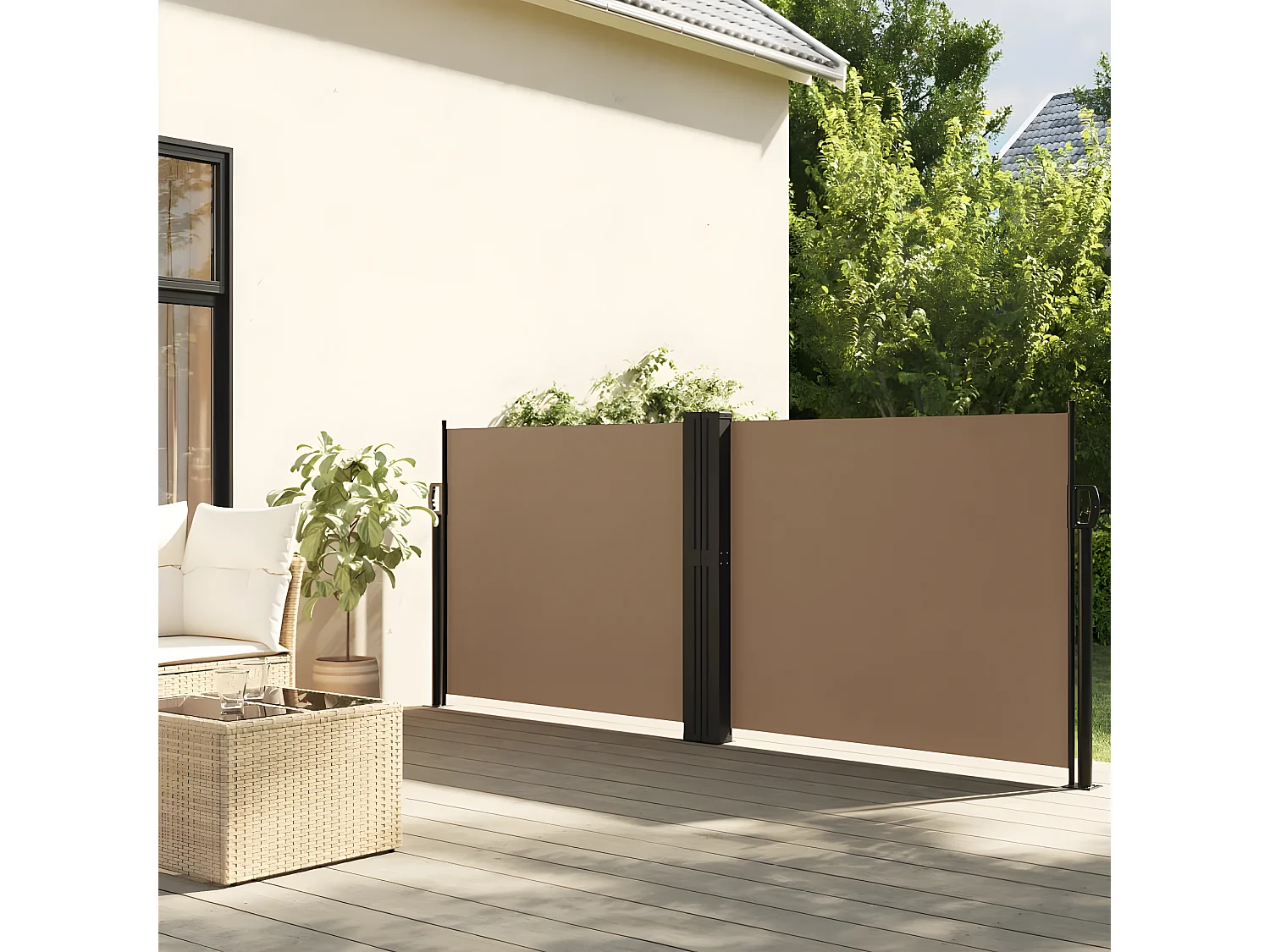 Auvent latéral rétractable taupe 140x1200 cm