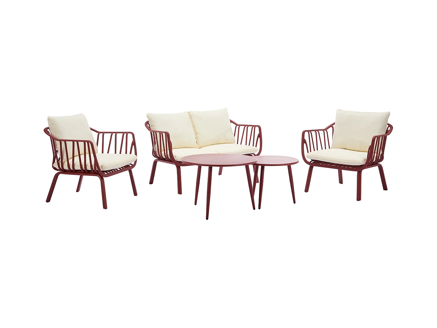 Salon de jardin en polypropylène et métal : un canapé 2 places, 2 fauteuils et 2 tables basses - Bordeaux - LOYNA de MYLIA