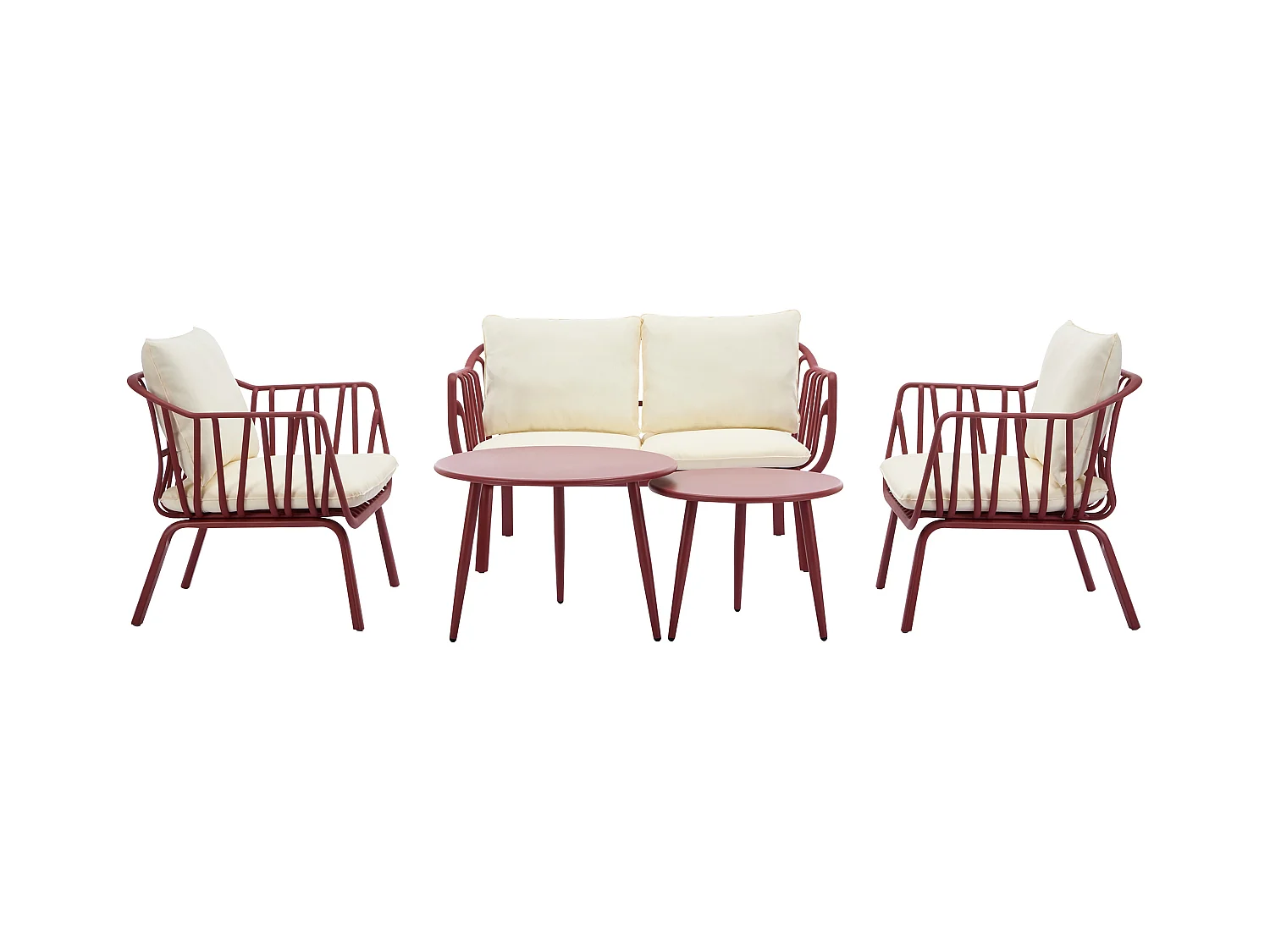 Salon de jardin en polypropylène et métal : un canapé 2 places, 2 fauteuils et 2 tables basses - Bordeaux - LOYNA de MYLIA