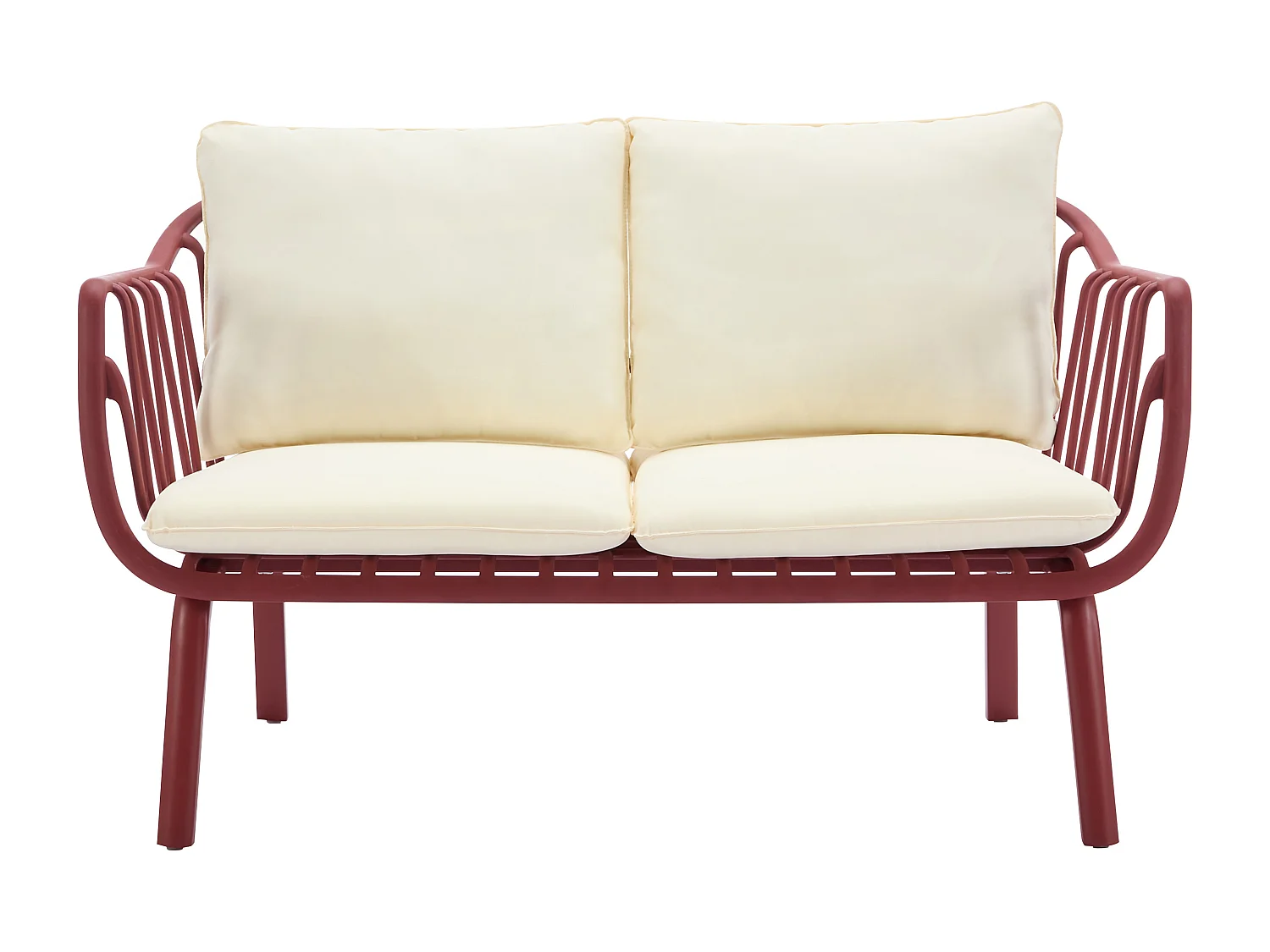 Garten-Sitzgruppe: 1 Sofa 2-Sitzer, 2 Sessel & 2 Tische - Polypropylen & Metall - Bordeauxrot - LOYNA von MYLIA