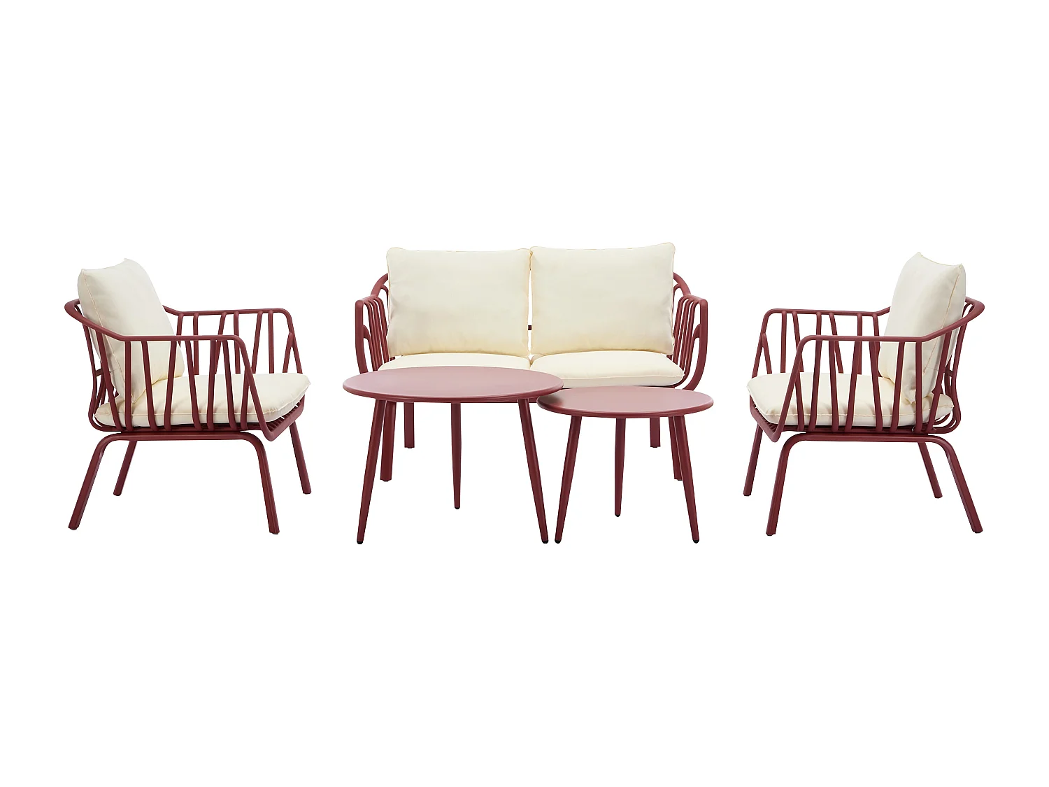 Garten-Sitzgruppe: 1 Sofa 2-Sitzer, 2 Sessel & 2 Tische - Polypropylen & Metall - Bordeauxrot - LOYNA von MYLIA