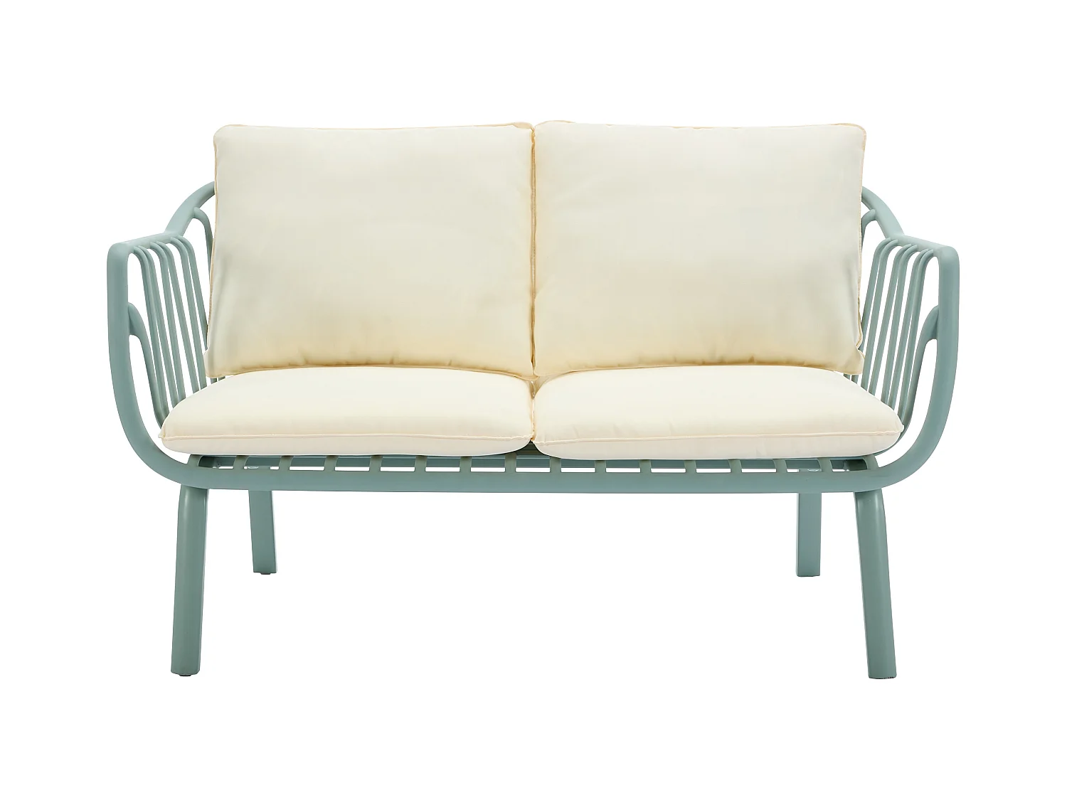 Garten-Sitzgruppe: 1 Sofa 2-Sitzer, 2 Sessel & 2 Tische - Polypropylen & Metall - Mandelgrün - LOYNA von MYLIA