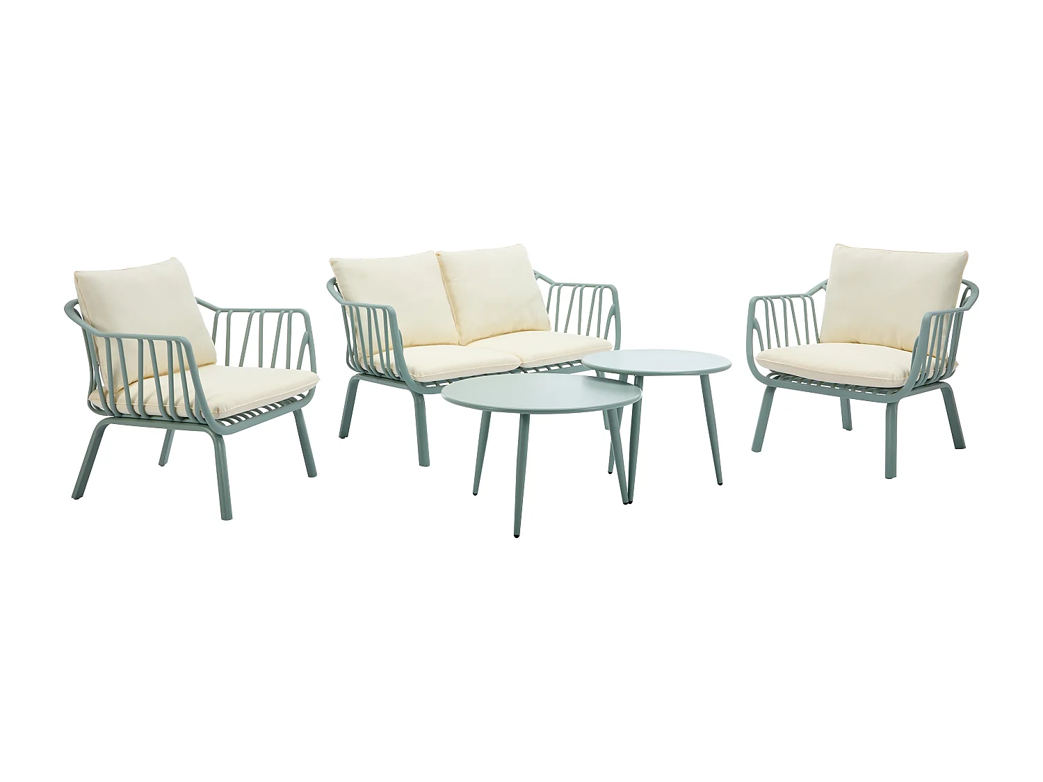 Garten-Sitzgruppe: 1 Sofa 2-Sitzer, 2 Sessel & 2 Tische - Polypropylen & Metall - Mandelgrün - LOYNA von MYLIA