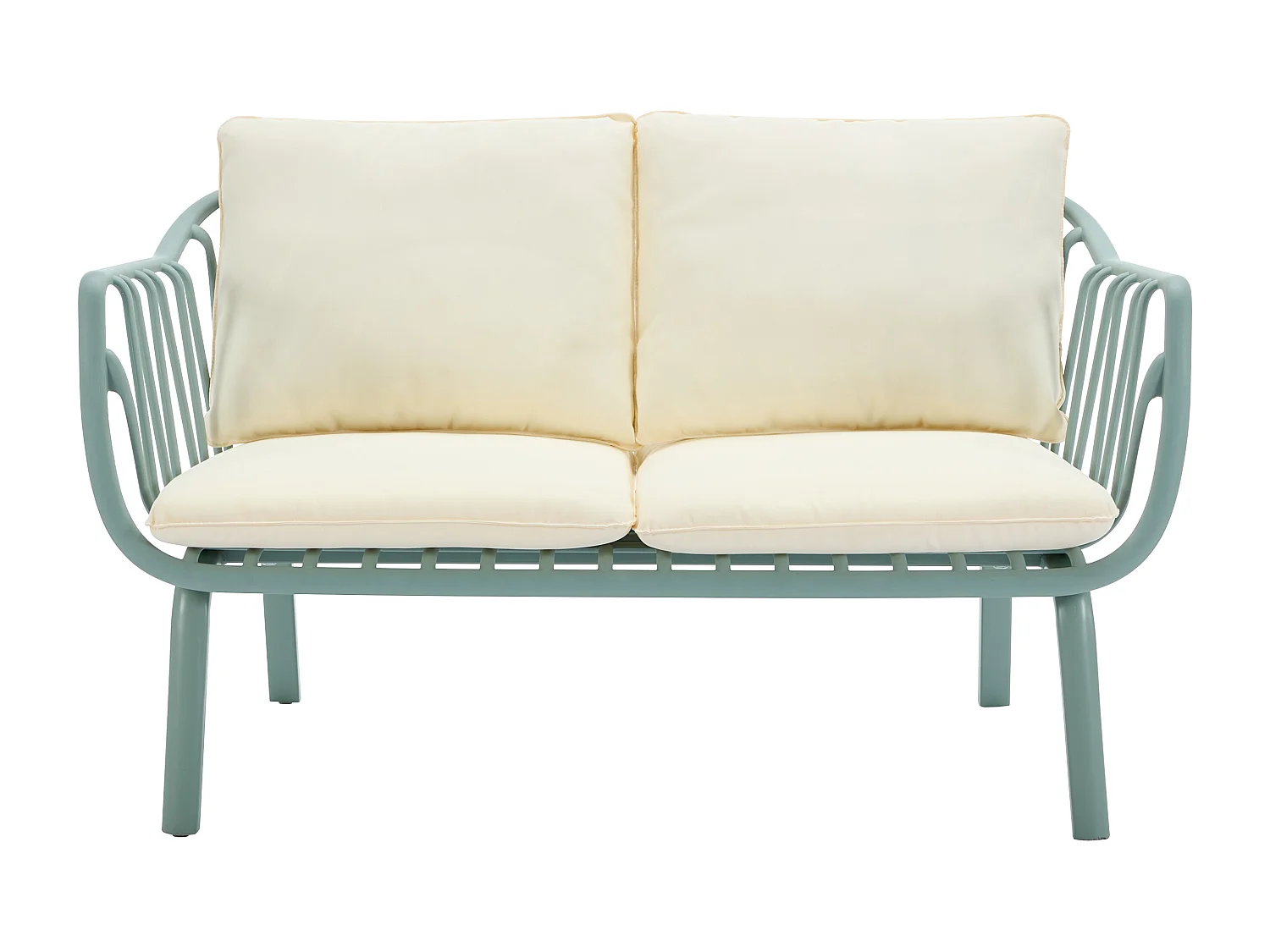 Garten-Sitzgruppe: 1 Sofa 2-Sitzer, 2 Sessel & 2 Tische - Polypropylen & Metall - Mandelgrün - LOYNA von MYLIA