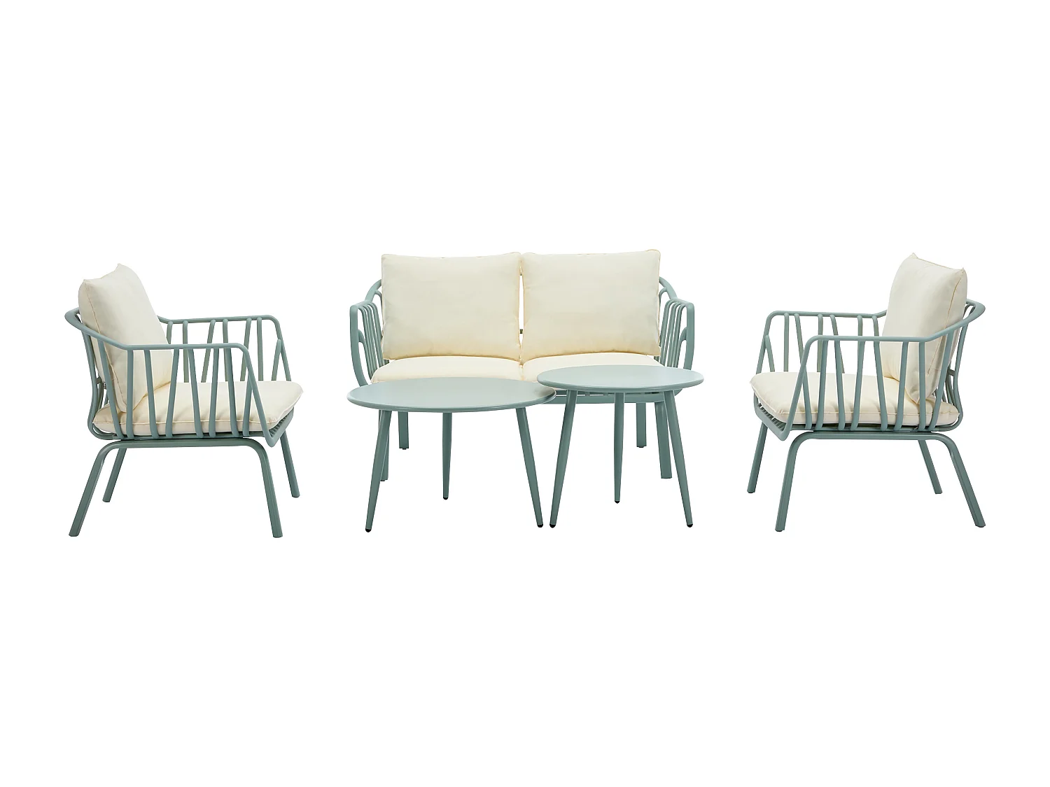 Garten-Sitzgruppe: 1 Sofa 2-Sitzer, 2 Sessel & 2 Tische - Polypropylen & Metall - Mandelgrün - LOYNA von MYLIA