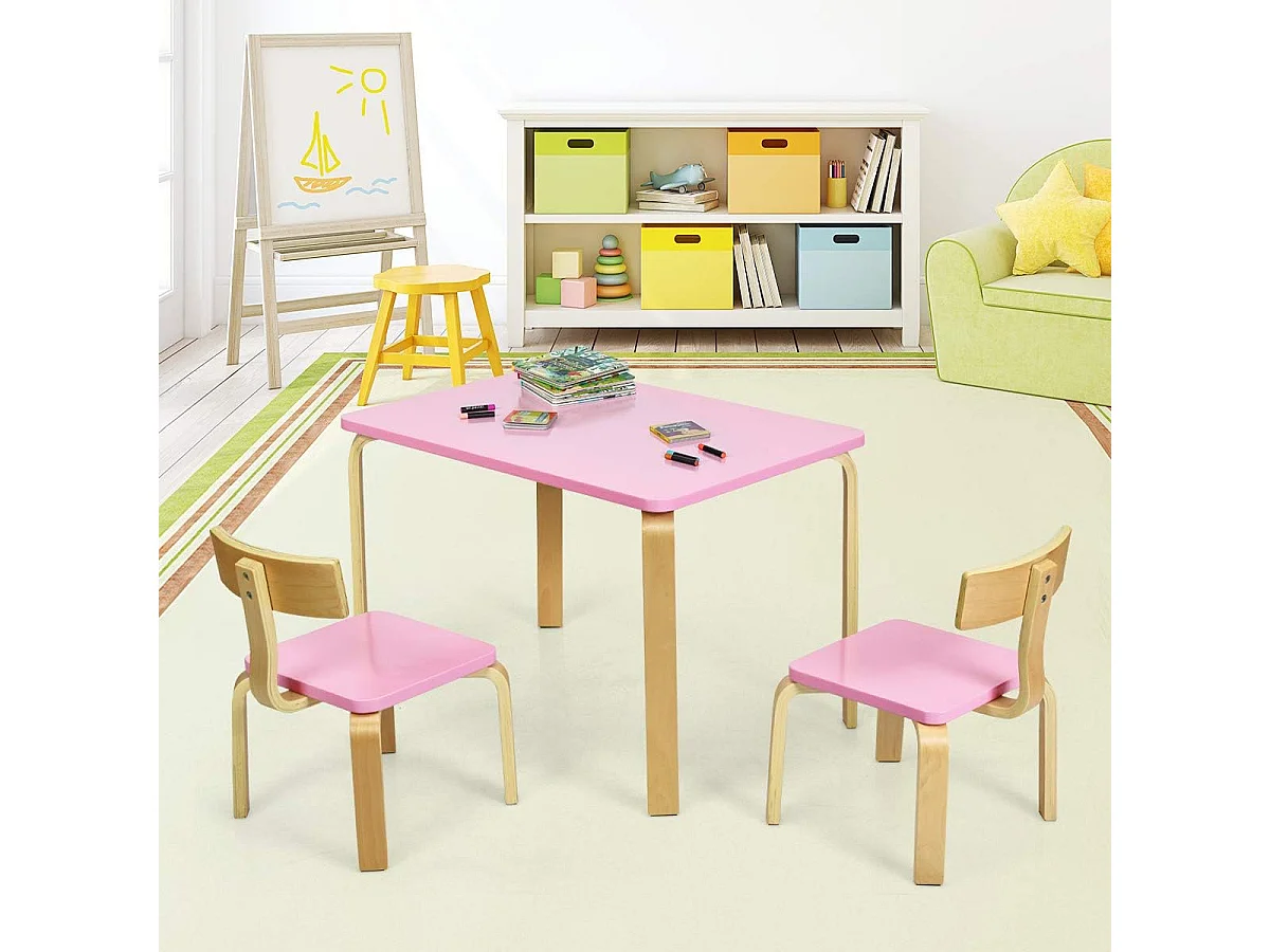 Set tavolo e 2 sedie di legno per bambini per casa asilo e aule 78x53x53cm Rosa