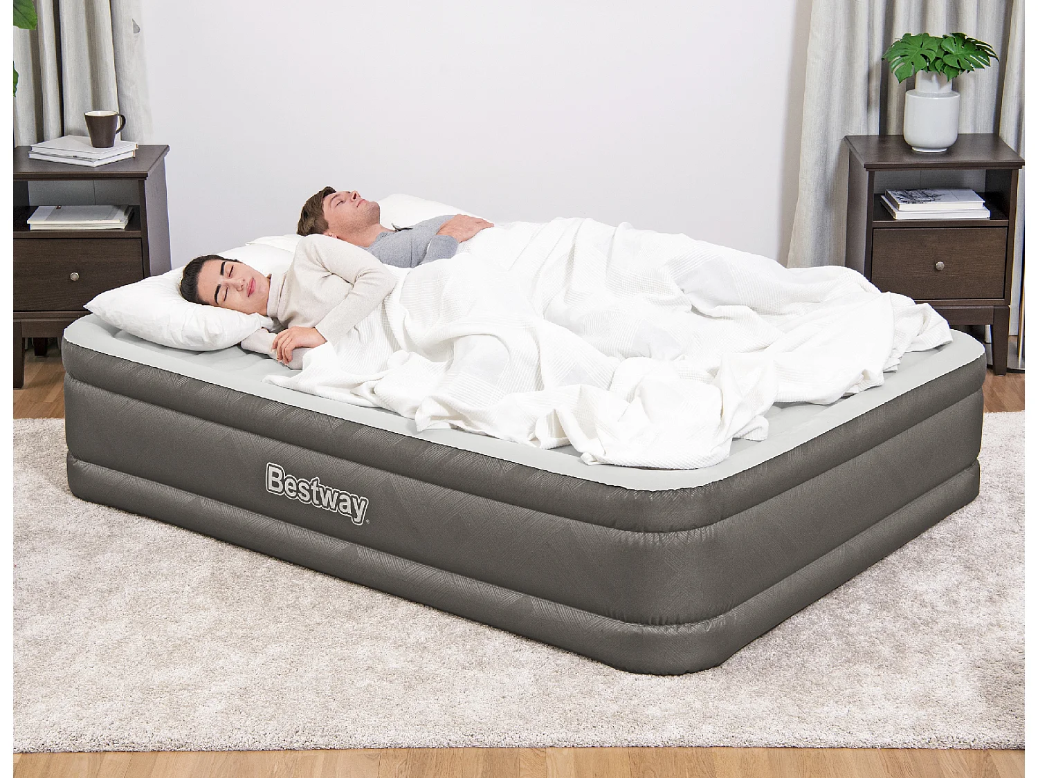 Colchón Hinchable de Aire Bestway Tough Guard 203x152x46cm Bomba Integrada | Soporta 350Kg | Tamaño Queen | Bolsa Almacenamiento