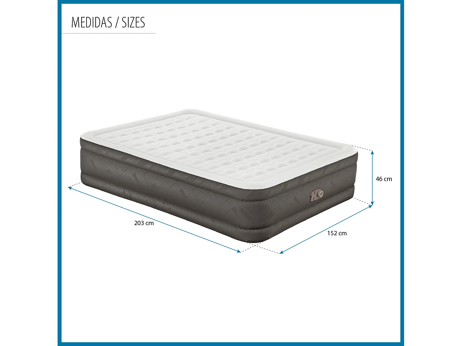 Colchón Hinchable de Aire Bestway Tough Guard 203x152x46cm Bomba Integrada | Soporta 350Kg | Tamaño Queen | Bolsa Almacenamiento