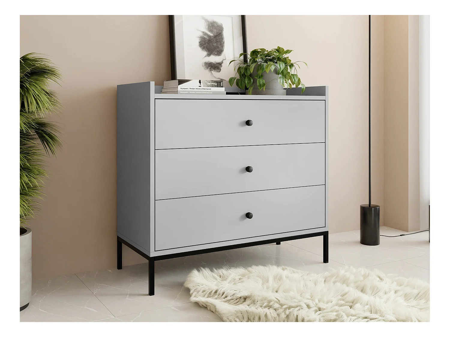 Commode Comfivo Etmore 100, Gris, Avec tiroirs, 80x80x40cm