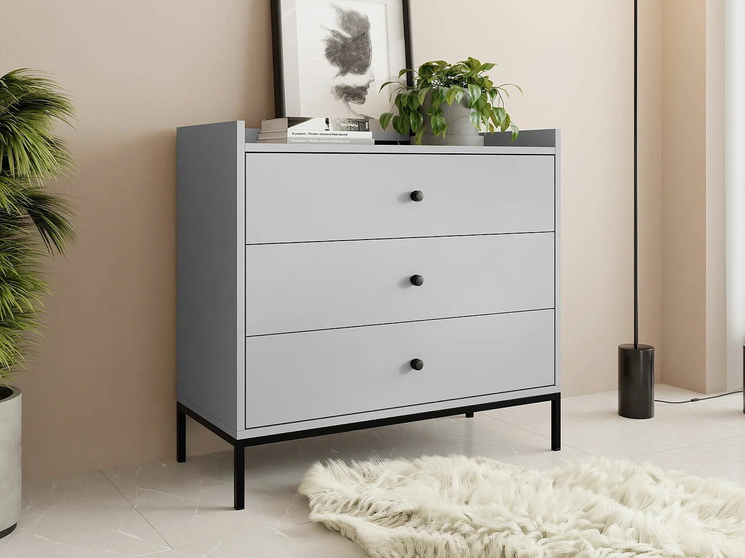 Commode Comfivo Etmore 100, Gris, Avec tiroirs, 80x80x40cm