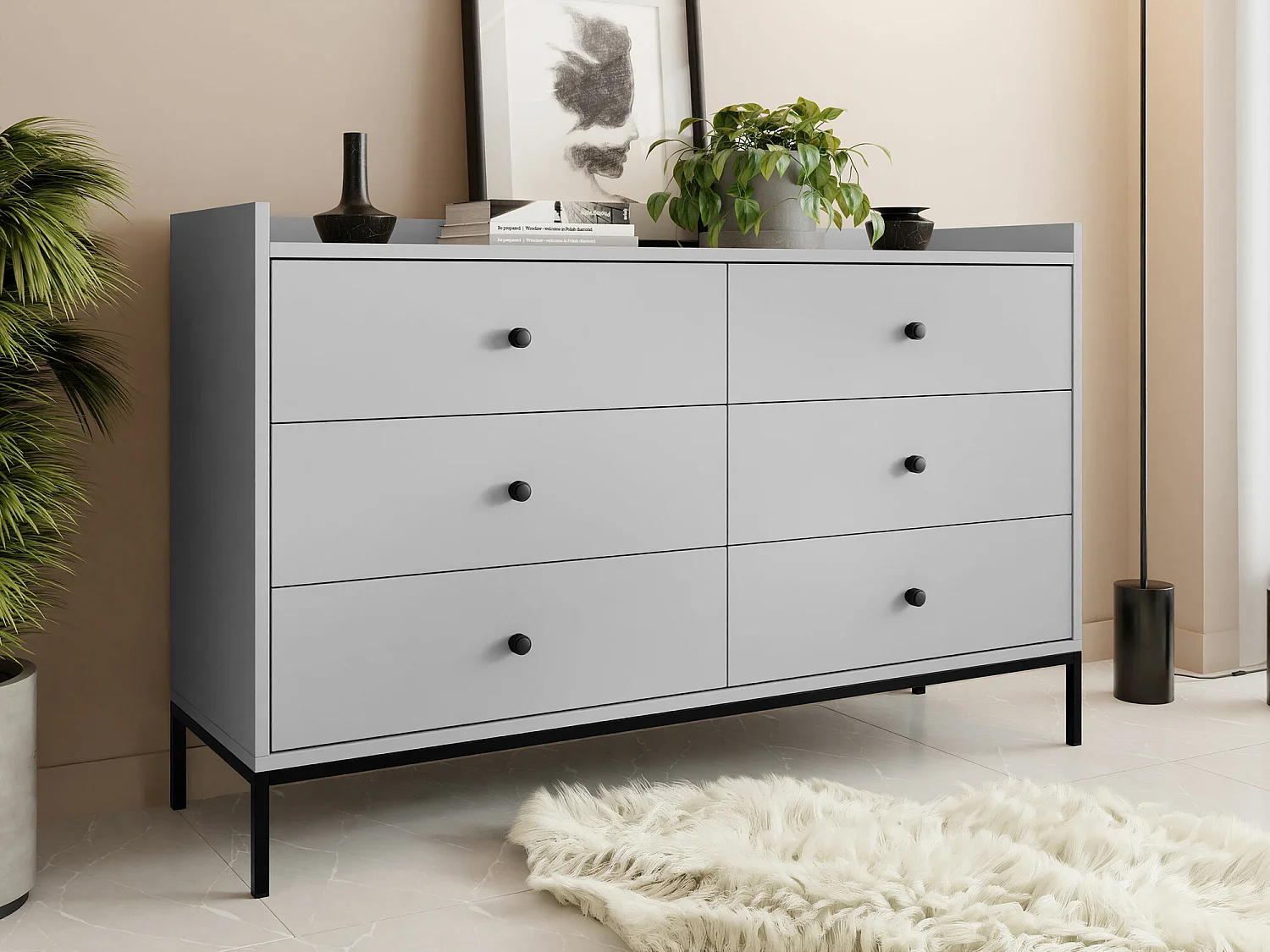 Commode Comfivo Etmore 101, Gris, Avec tiroirs, 80x130x40cm