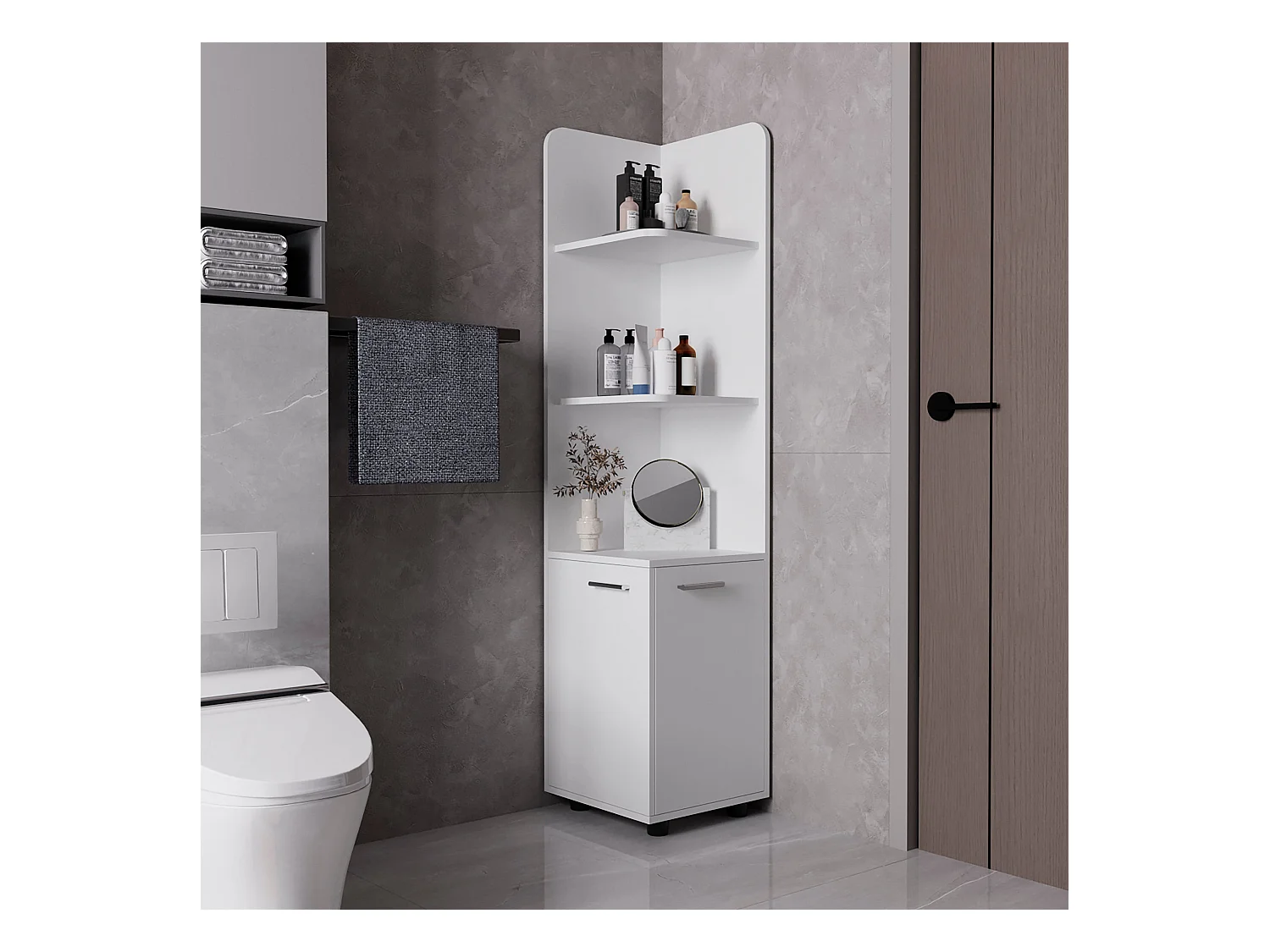 Torre de casa de banho Malibu em Melamina, com 2 portas e 3 prateleiras , 158 cm X 37.5 cm X 36 cm , Branco