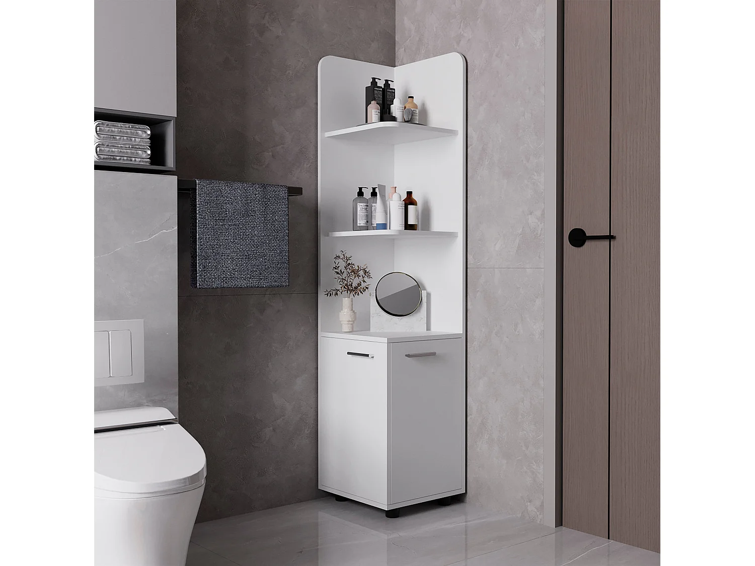 Torre de casa de banho Malibu em Melamina, com 2 portas e 3 prateleiras , 158 cm X 37.5 cm X 36 cm , Branco