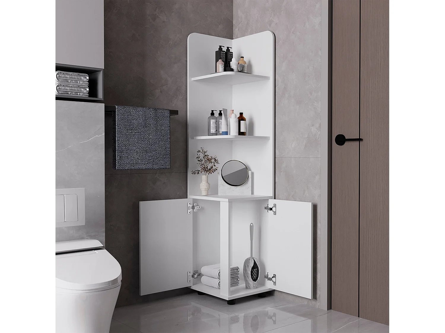 Torre de casa de banho Malibu em Melamina, com 2 portas e 3 prateleiras , 158 cm X 37.5 cm X 36 cm , Branco