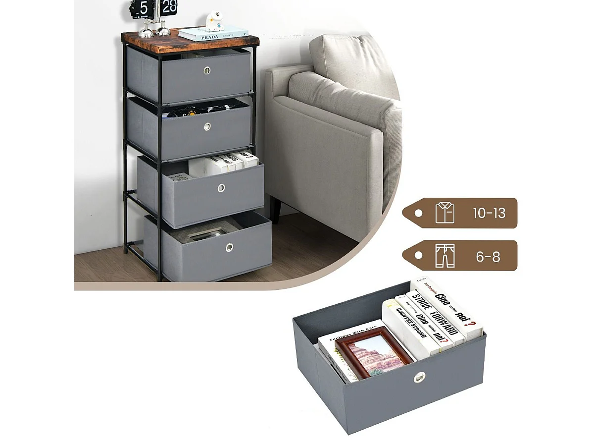 Nachttisch 4 Schubladen Aufbewahrungsschrank Stoffkommode für Schlafzimmer 42 x 33,5 x 84,5 cm Grau