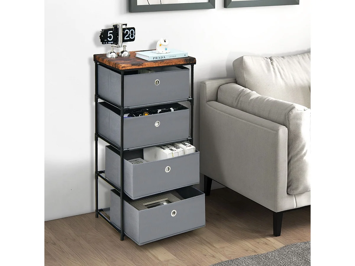 Nachttisch 4 Schubladen Aufbewahrungsschrank Stoffkommode für Schlafzimmer 42 x 33,5 x 84,5 cm Grau