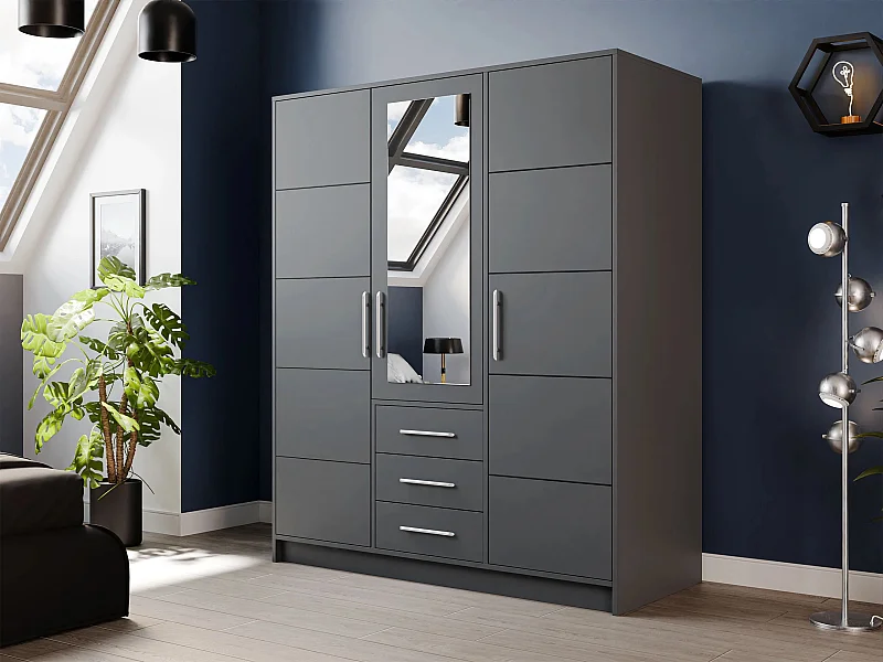 Armoire Dortivu II, Graphite, 200x147x58cm, Portes d'armoire: Avec des charnières