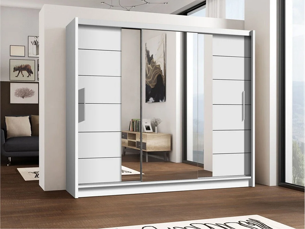 Armoire Honolulu 119, Blanc, 215x250x61cm, Portes d'armoire: Coulissantes