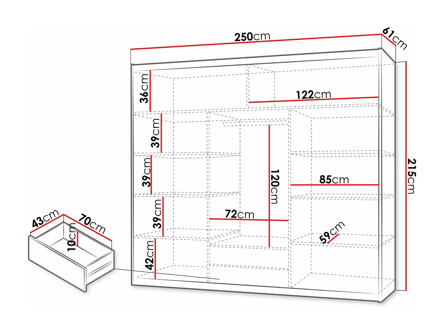 Armoire Honolulu 119, Blanc, 215x250x61cm, Portes d'armoire: Coulissantes