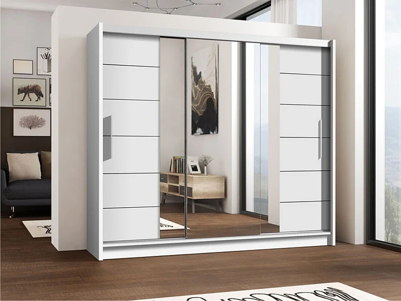 Armoire Honolulu 119, Blanc, 215x250x61cm, Portes d'armoire: Coulissantes