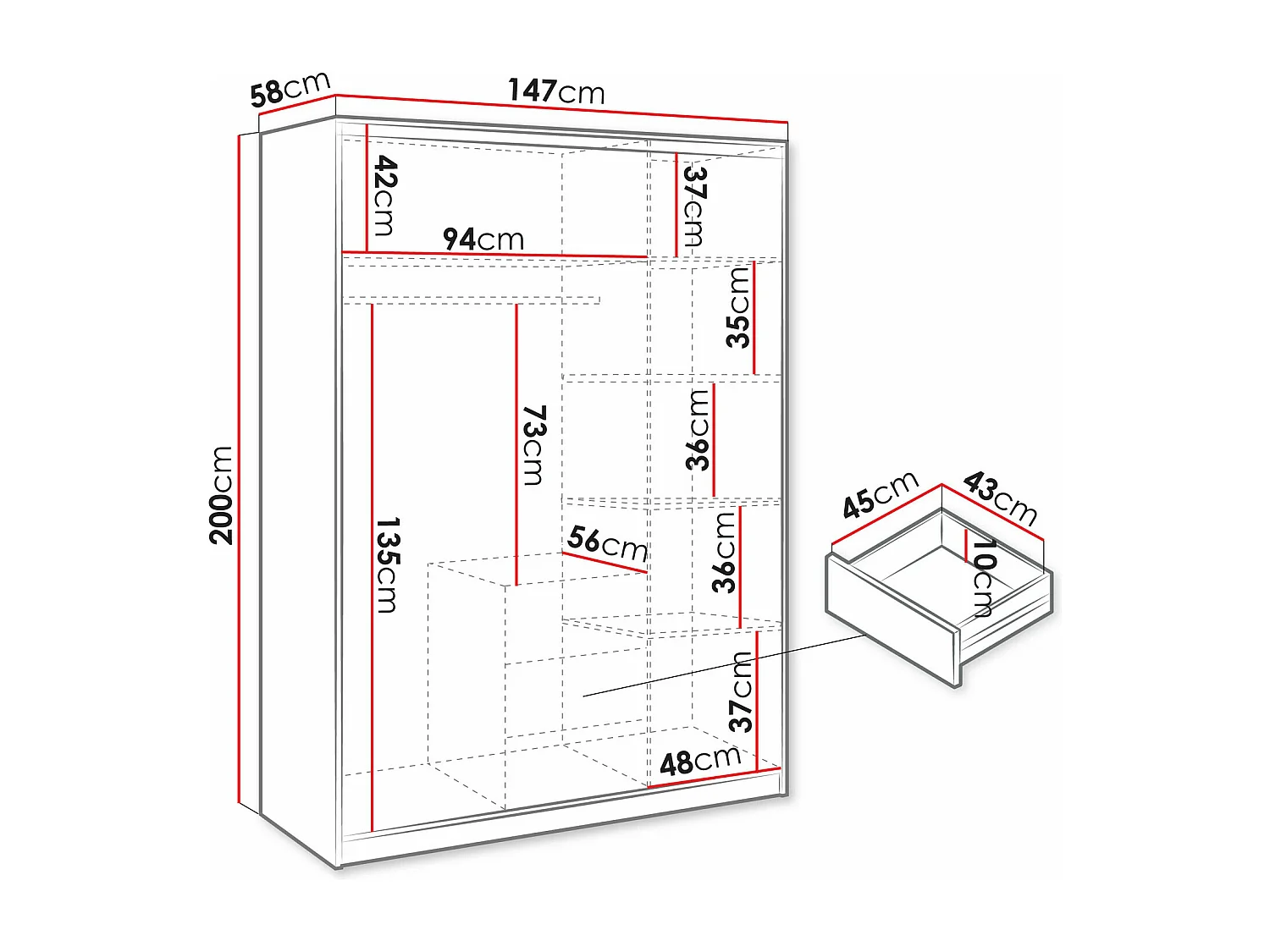 Armoire Dortivu 148, Sonoma chêne, 200x147x58cm, Portes d'armoire: Avec des charnières