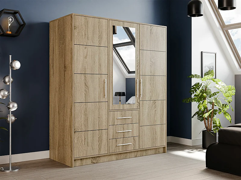 Armoire Dortivu 148, Sonoma chêne, 200x147x58cm, Portes d'armoire: Avec des charnières