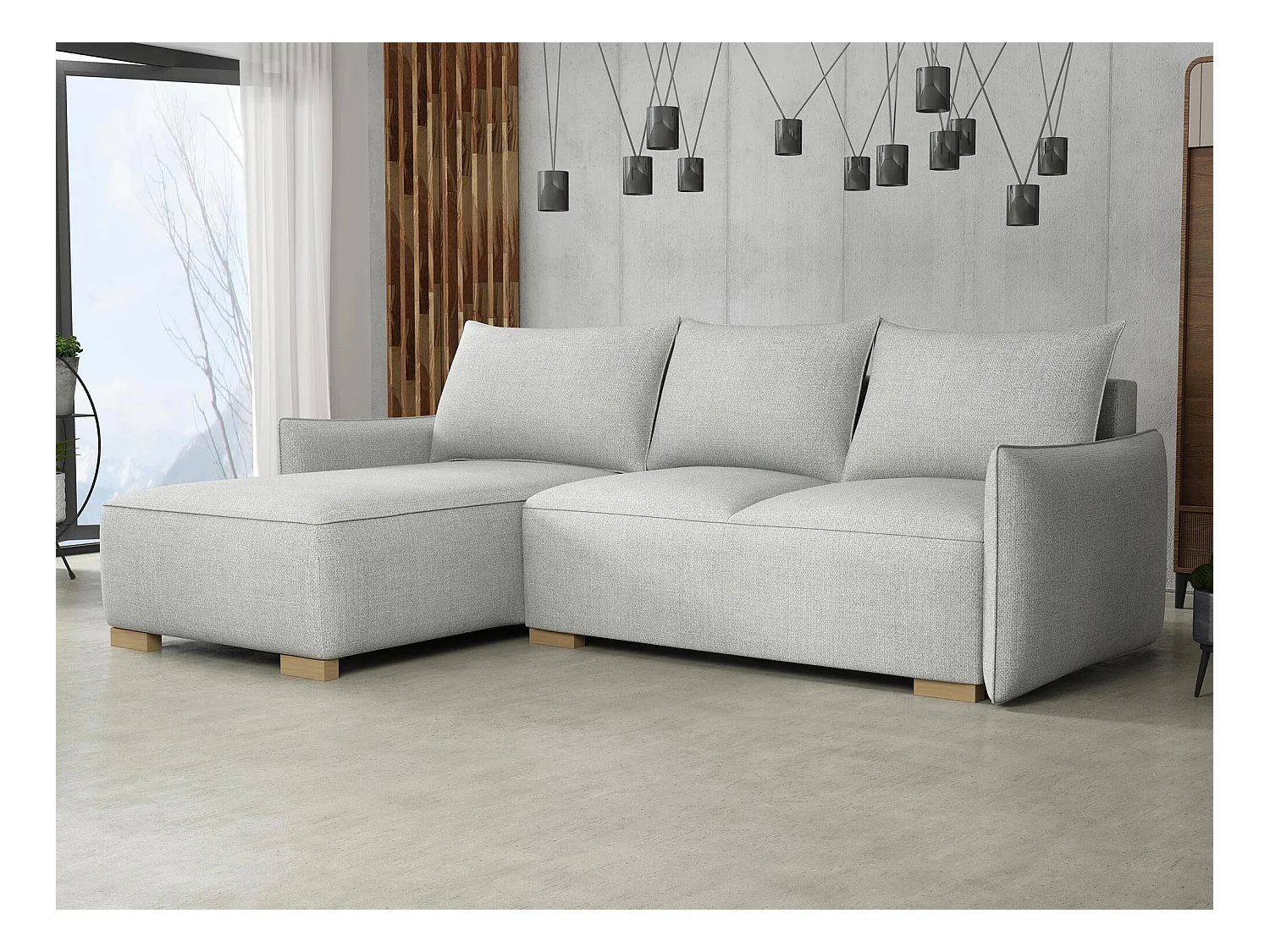 Sofá rinconero Columbus 226, Gris, Función de descanso, Almacenaje, 240x155x87cm