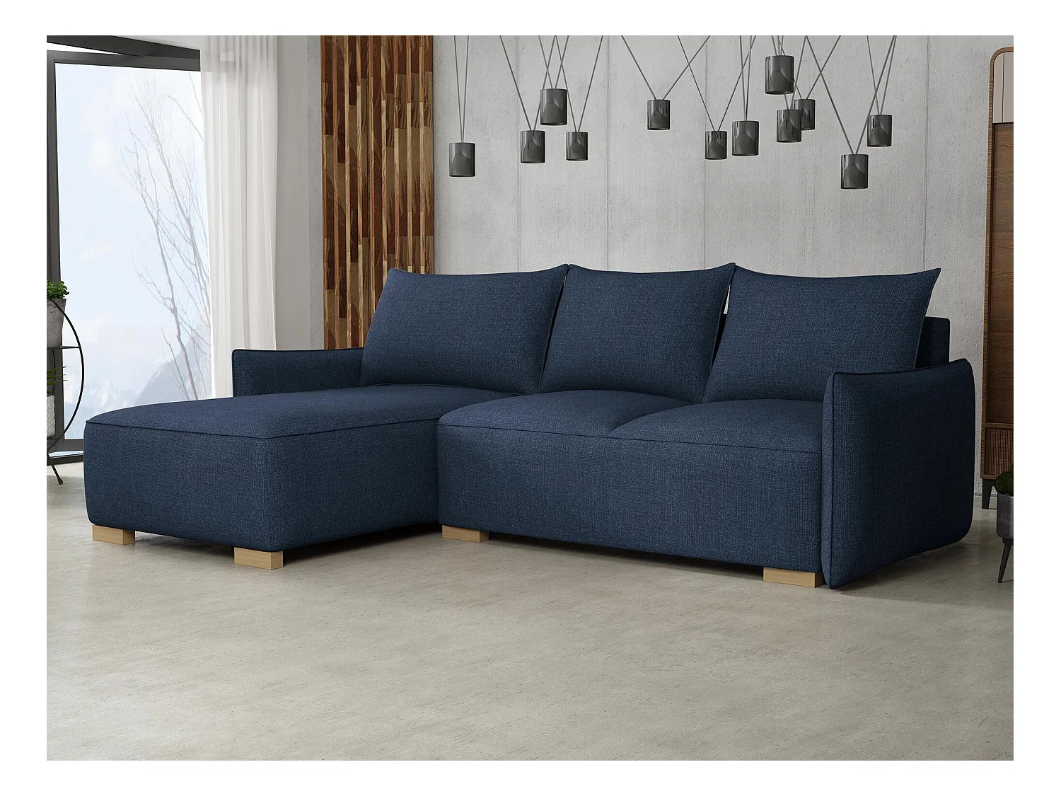 Canapé d'angle Columbus 226, Bleu, Fonction de couchage, Boîte de literie, 240x155x87cm