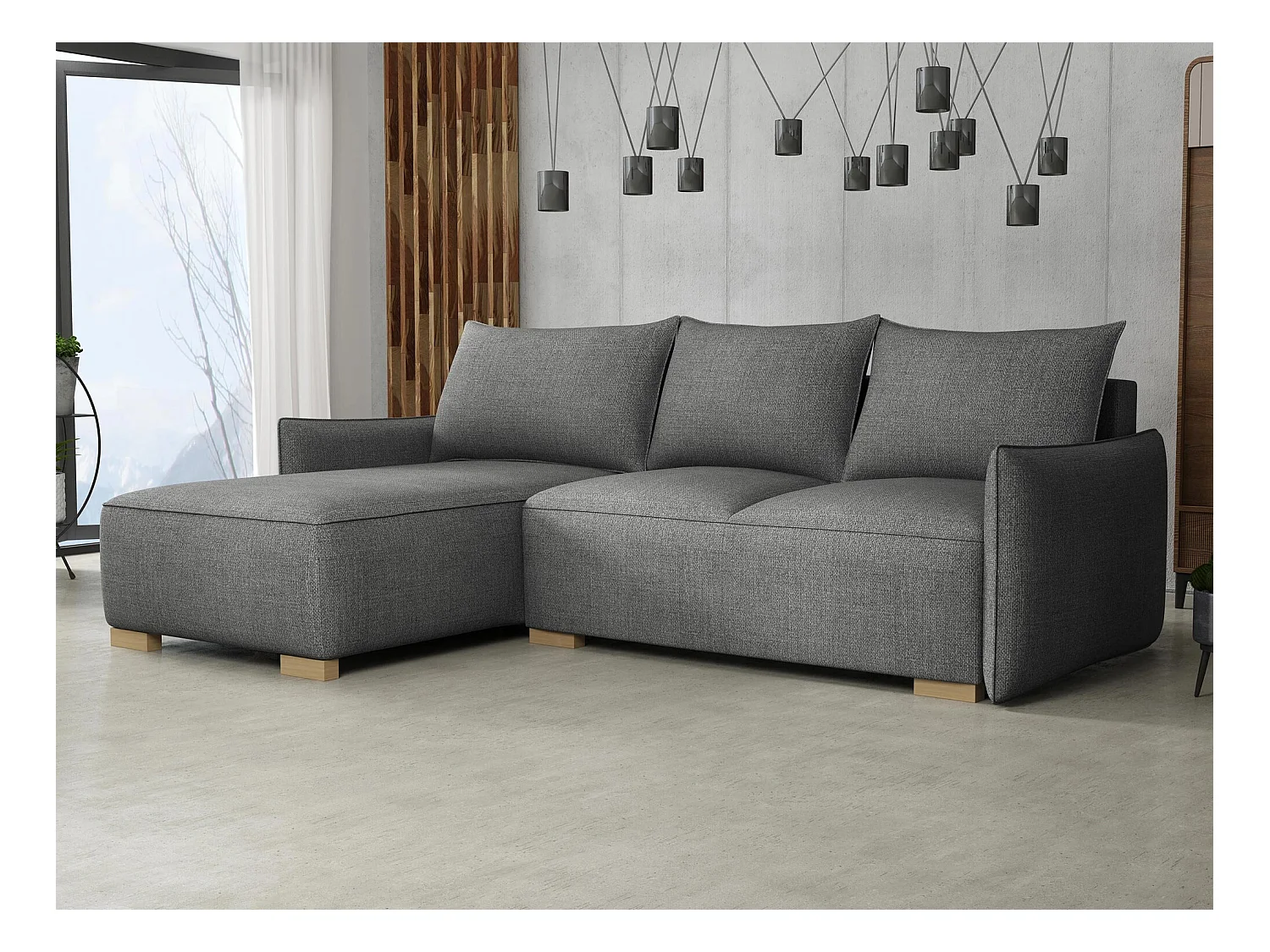 Divano angolare Columbus 226, Grigio, Con, 240x155x87cm