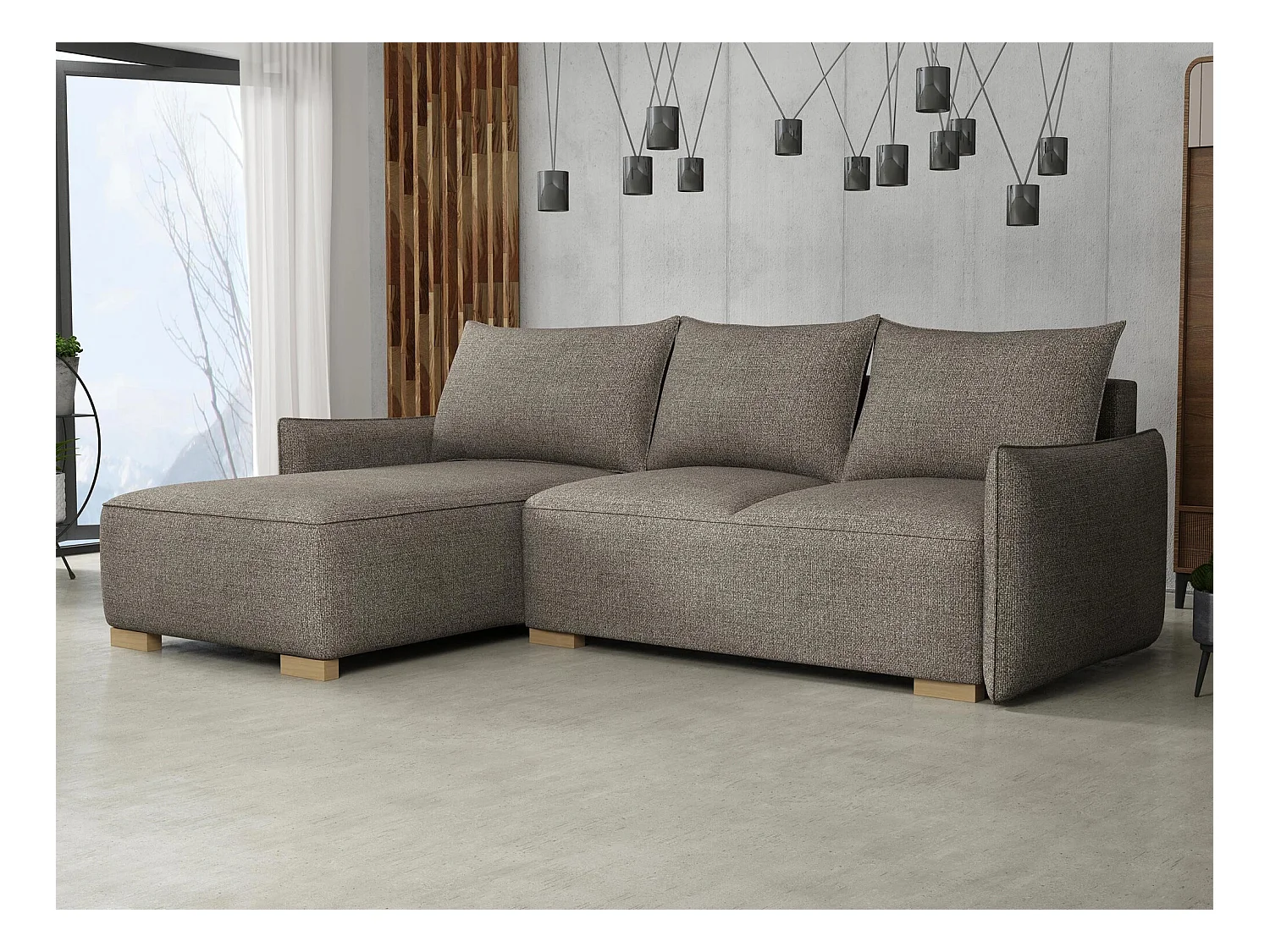 Canapé d'angle Columbus 226, Gris, Fonction de couchage, Boîte de literie, 240x155x87cm