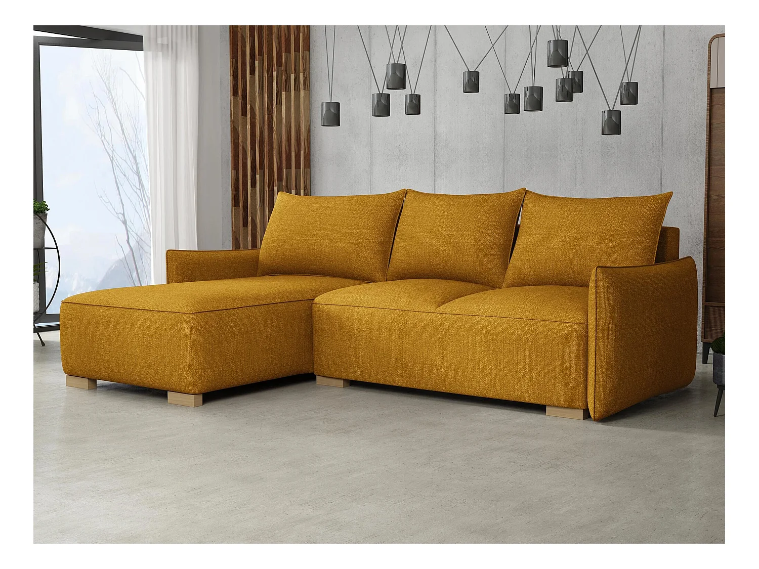 Canapé d'angle Columbus 226, Jaune, Fonction de couchage, Boîte de literie, 240x155x87cm