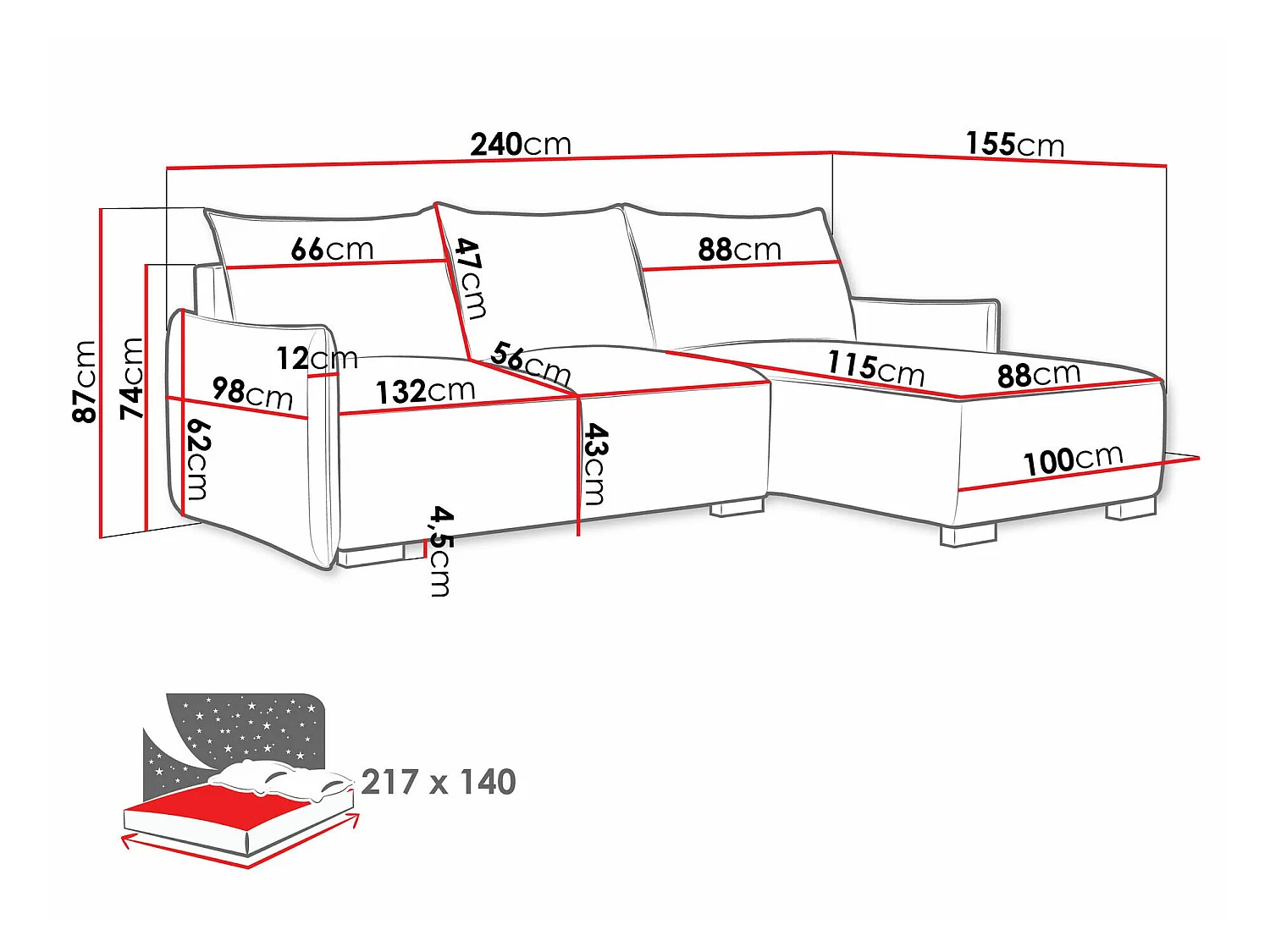 Canapé d'angle convertible 3 places en tissu jaune COLUMBUS