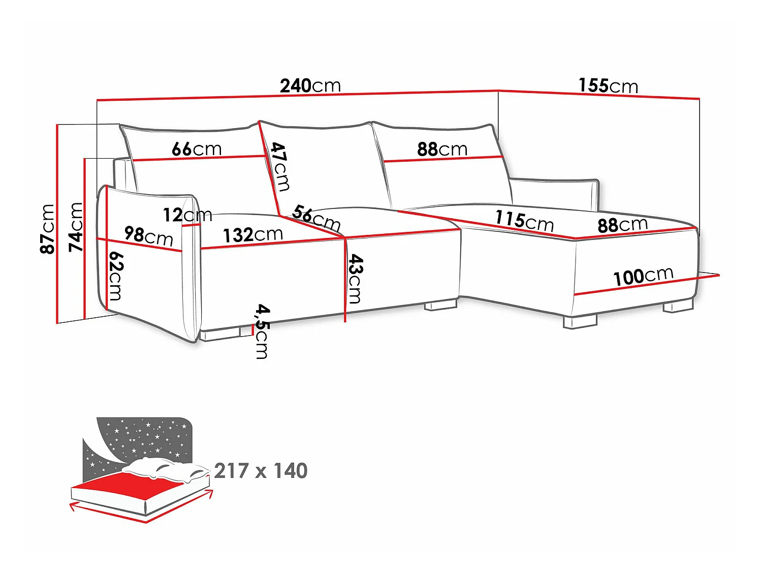 Canapé d'angle convertible 3 places en tissu brun COLUMBUS
