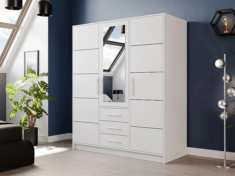 Armoire Dortivu 148, Blanc, 200x147x58cm, Portes d'armoire: Avec des charnières