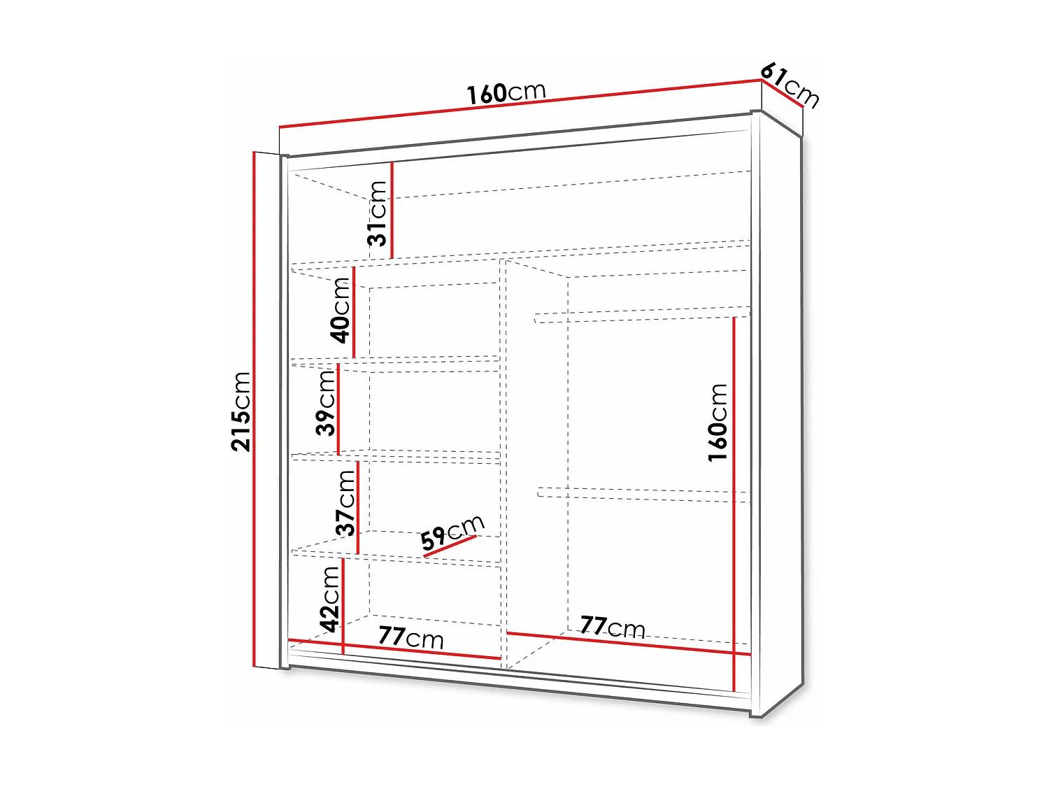 Armoire Honolulu 235, Blanc, 215x160x61cm, Portes d'armoire: Coulissantes