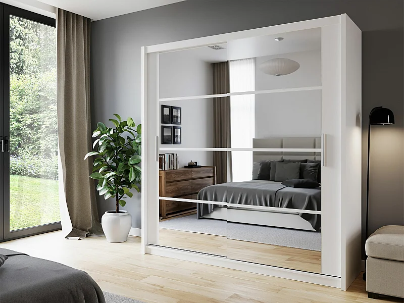 Armoire Honolulu 235, Blanc, 215x160x61cm, Portes d'armoire: Coulissantes