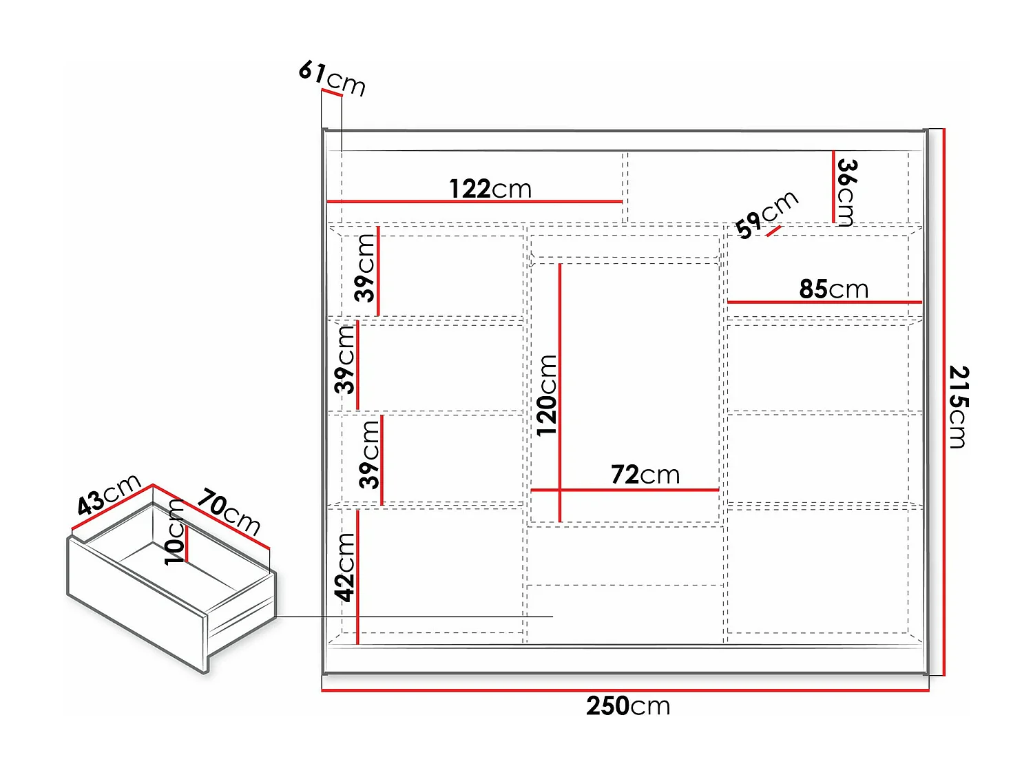Armoire Honolulu 233, Noir|Graphite, 215x250x61cm, Portes d'armoire: Coulissantes