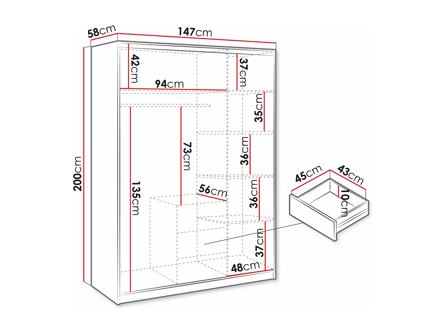 Armario Dortivu 148, Roble wellington, 200x147x58cm, Puertas de armario: Con bisagras