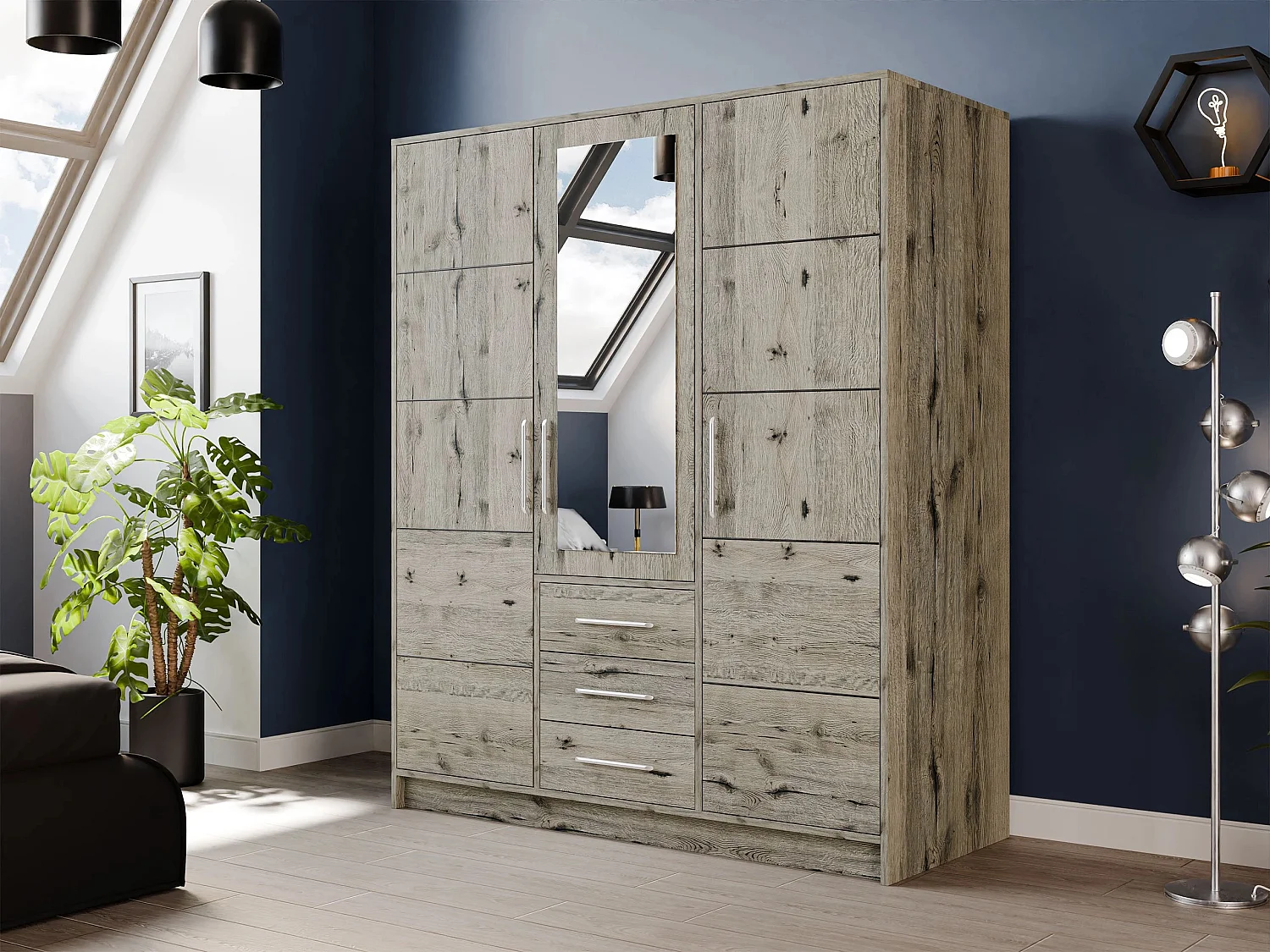 Armoire Dortivu 148, Chêne wellington, 200x147x58cm, Nombre d'étagères: 5