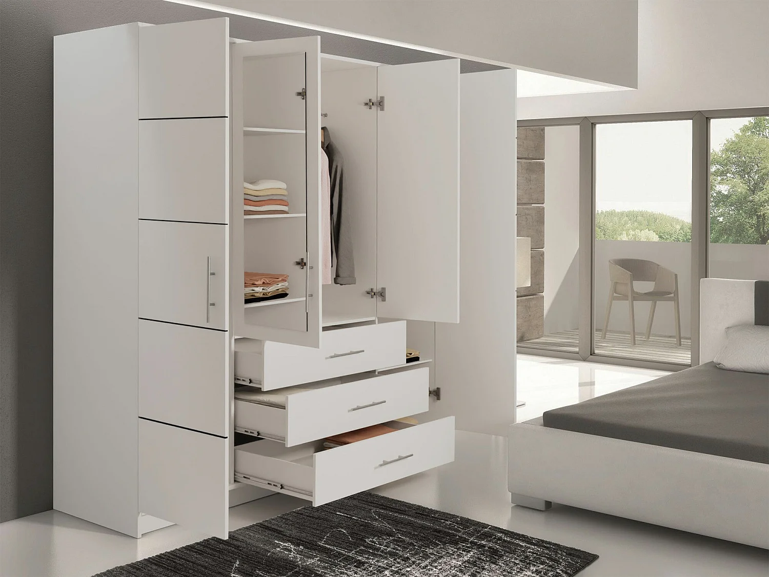 Armoire Dortivu 116, Chêne wellington, 200x196x58cm, Nombre d'étagères: 8