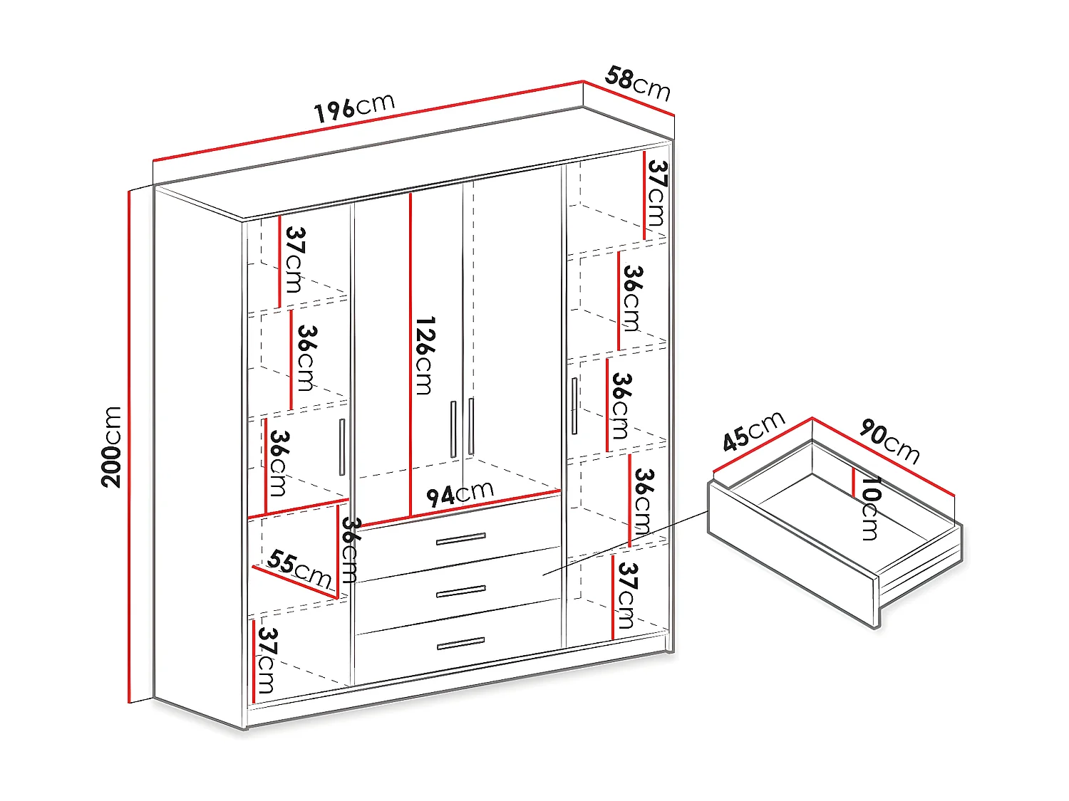 Armoire Dortivu 116, Chêne wellington, 200x196x58cm, Nombre d'étagères: 8